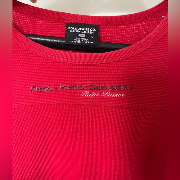VTG 90s Polo Ralph Lauren Jeans Co Red Waffle Knit Shirt - Picture 1 of 6